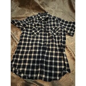 BLUE Pearl Snap, Navy and white Short sleeve Plaid, Size Large